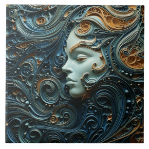 Azulejo De Cerâmica Arte 3D da Mulher Moonlit