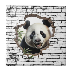 Azulejo De Cerâmica Arte 3D de Panda na Parede – Safari Realista