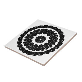 Azulejo De Cerâmica Arte Abstrata Circular Encadeada em Preto e Branco