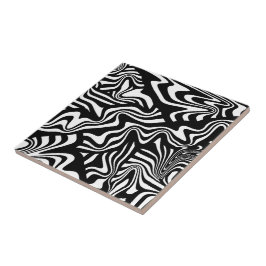 Azulejo De Cerâmica Arte abstrata em preto e branco com linhas funky d