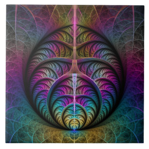 Azulejo De Cerâmica Arte abstrata fractal colorida e psicodélica