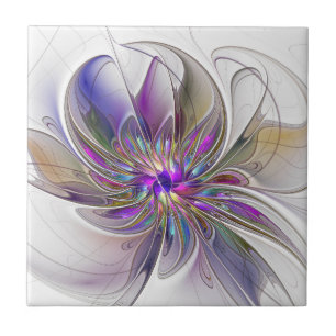 Azulejo De Cerâmica Arte abstrata fractal flor energética e colorida