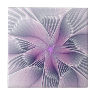 Azulejo De Cerâmica Arte abstrata fractal moderna de flor rosa bonita