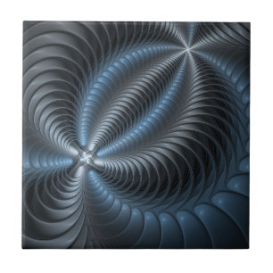 Azulejo De Cerâmica Arte abstrata moderna fractal 3D cinza azul plásti