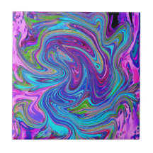 Arte Abstrata Retro Groovy Azul, Rosa e Roxo