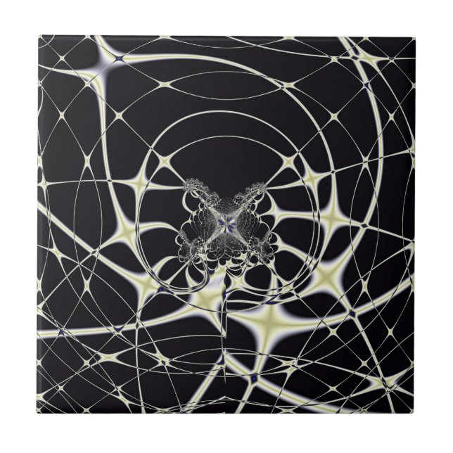 Azulejo De Cerâmica Arte Abstrata Teia de Aranha Dourada (Frente)