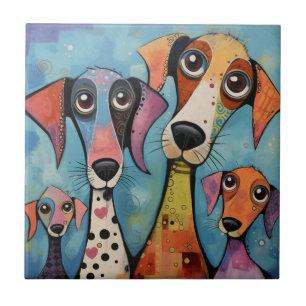 Azulejo De Cerâmica Arte abstrato de cachorro colorido estilo cartoon