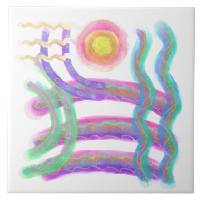 Azulejo De Cerâmica Arte Abstrato de Sol Voadora (Frente)