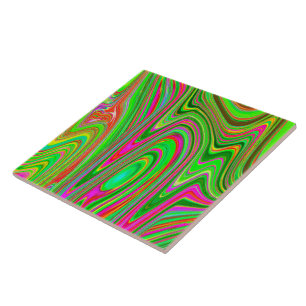 Azulejo De Cerâmica Arte Abstrato Groovy de Limão Verde e Magenta Trip