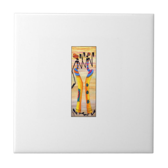 Azulejo De Cerâmica Arte africana aquarela dança incrível (Frente)