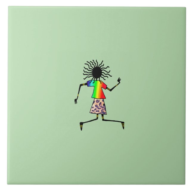 Azulejo De Cerâmica Arte Africana, Bela Dançarina Feliz (Frente)