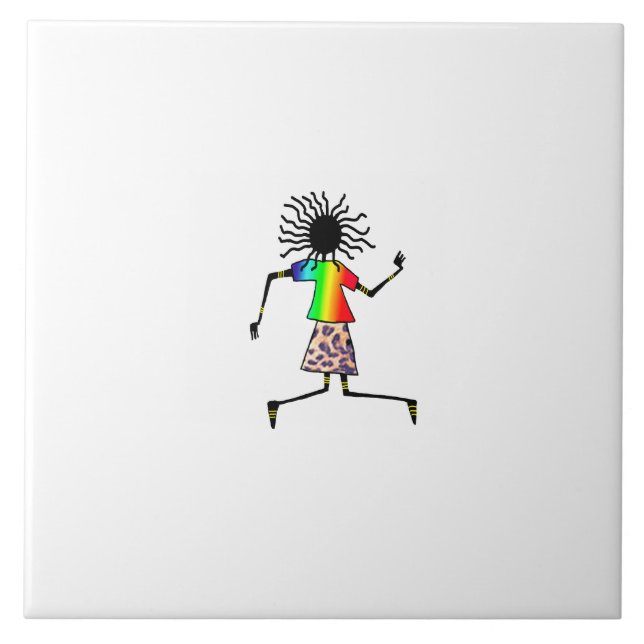 Azulejo De Cerâmica Arte Africana, Bela Dançarina Feliz (Frente)