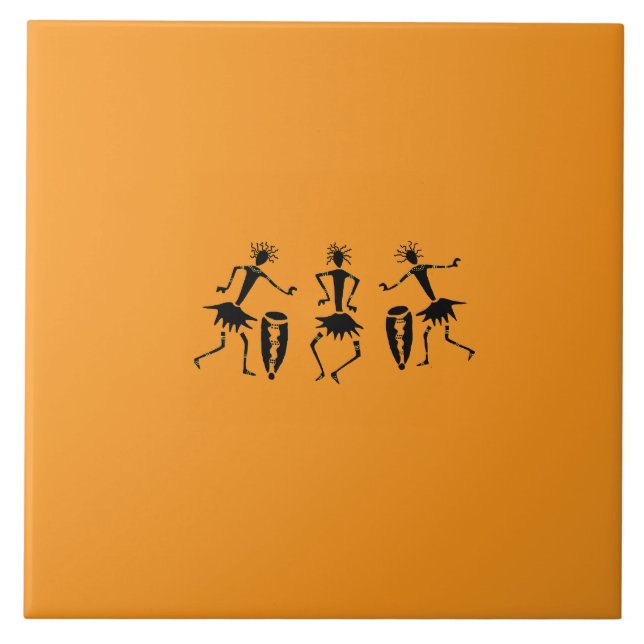 Azulejo De Cerâmica Arte Africana, Dançarinos Inspiracionais Silhouett (Frente)