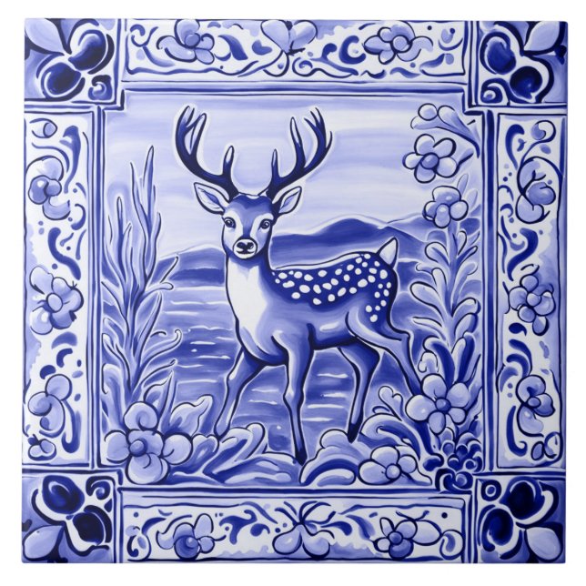 Azulejo De Cerâmica Arte Animal de Cerveja Azul e Branca (Frente)