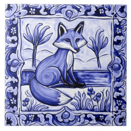 Azulejo De Cerâmica Arte Animal Foliar e Branca de Raposa Mediterrânic