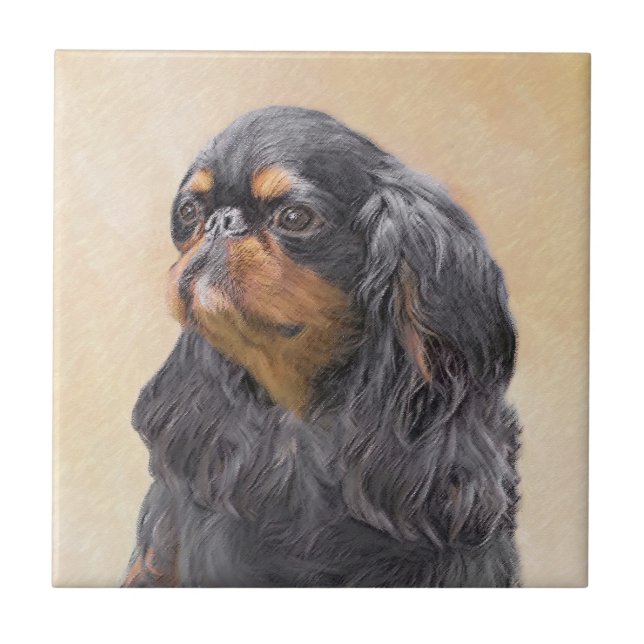 Azulejo De Cerâmica Arte Animal Original Pintura Inglesa Toy Spaniel (Frente)