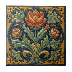 Azulejo De Cerâmica Arte Antiga Arte Nova Majólica Artesanal Floral