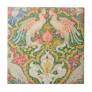 Azulejo De Cerâmica Arte Antiga de um Cacatua e um Pavão por Walter Cr