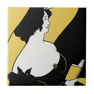 Azulejo De Cerâmica Arte Antiga Modernista, Mulher Lendo um Livro Amar