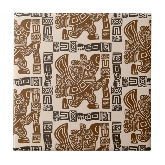 Azulejo De Cerâmica Arte Antiga Tribal do Guerreiro de Águia Asteca (Frente)