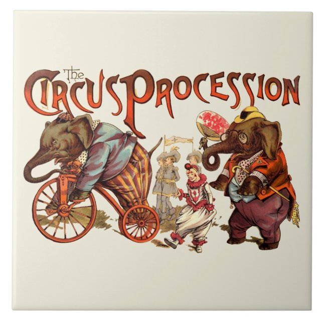 Azulejo De Cerâmica Arte Antiguária Elefante de Procissão Circus (Frente)