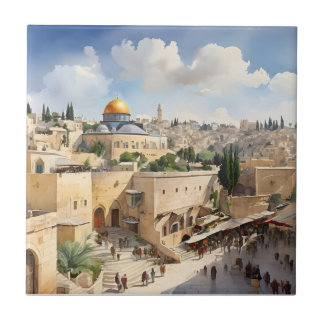 Azulejo De Cerâmica Arte aquosa de Jerusalém Israel