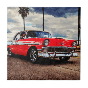 Azulejo De Cerâmica Arte aquosa do Chevrolet Bel Air de 1956
