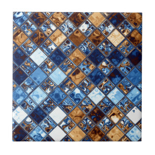 Azulejo De Cerâmica Arte azul do original do teste padrão de mosaico
