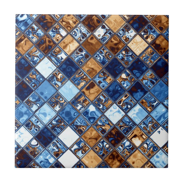 Azulejo De Cerâmica Arte azul do original do teste padrão de mosaico (Frente)