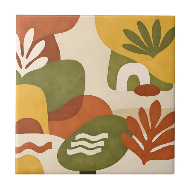 Azulejo De Cerâmica Arte Botânica Abstrata Boho (Frente)