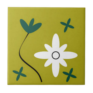 Azulejo De Cerâmica Arte Botânica Abstrata Flor de Margarida Minimalis