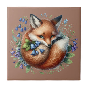 Azulejo De Cerâmica Arte Botânica da Raposa Floral Floresta