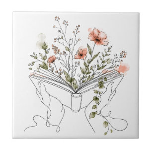 Azulejo De Cerâmica Arte Botânica de Livros Blooms