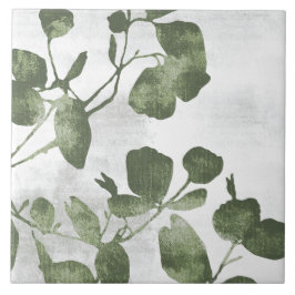 Azulejo De Cerâmica Arte Botânica Pintada em Verde Oliva Sage 02