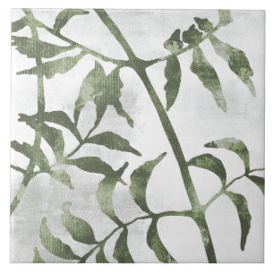Azulejo De Cerâmica Arte Botânica Pintada em Verde Oliva Sage 08
