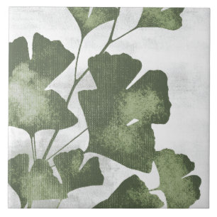 Azulejo De Cerâmica Arte Botânica Pintada em Verde Oliva Salgueiro 04