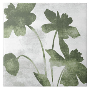 Azulejo De Cerâmica Arte Botânica Pintada em Verde Oliva Salvia 07