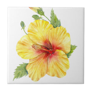 Azulejo De Cerâmica Arte Botânica Yellow Hibiscus