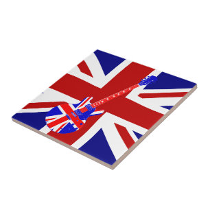 Azulejo De Cerâmica Arte britânica 2 da guitarra de Union Jack