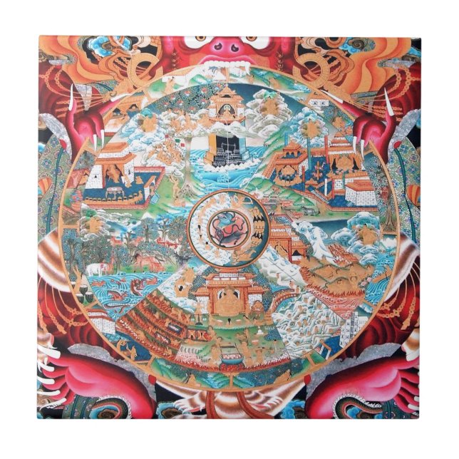 Azulejo De Cerâmica Arte budista tibetana (roda da vida) (Frente)