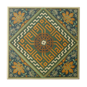 Azulejo De Cerâmica Arte cerâmica verde decorativa do vintage 1884