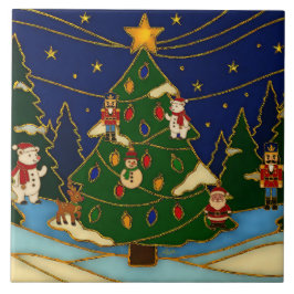 Azulejo De Cerâmica Arte Cloisonne Floresta Caprichosa Natal Clássico 