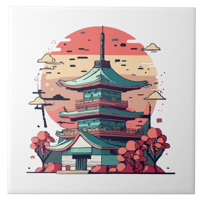 Azulejo De Cerâmica Arte Colorida de Edifícios Japoneses (Frente)