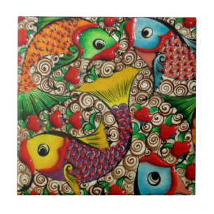Azulejo De Cerâmica Arte Colorida de Peixes de Cerâmica
