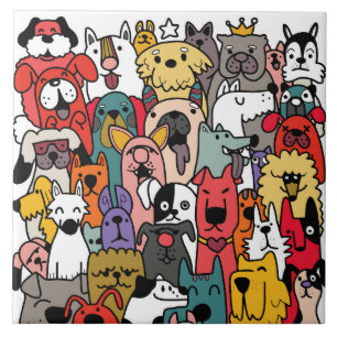 Azulejo De Cerâmica Arte colorida de rabiscos de cães