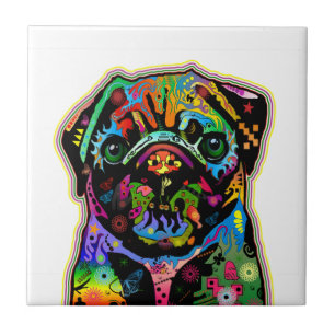 Azulejo De Cerâmica Arte colorida do Pug do animal de estimação do p