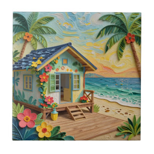 Azulejo De Cerâmica Arte Costeira Oceânica de Casa de Praia