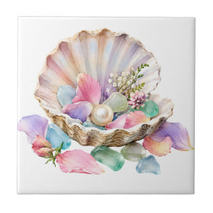 Azulejo De Cerâmica Arte Costeira Oceano Pérola Concha Pastel