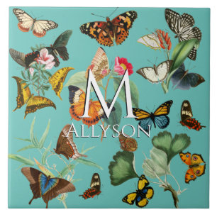 Azulejo De Cerâmica Arte da Borboleta Vintage, muitos tipos no Teal