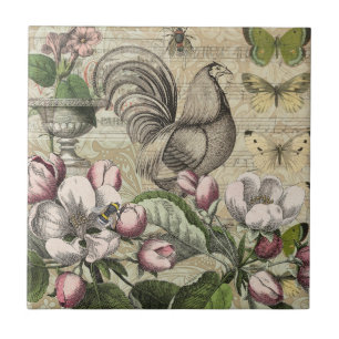 Azulejo De Cerâmica Arte da Flor do Jardim Rooster
